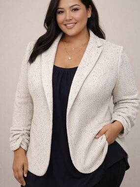 Amanda & Chelsea Ivory Textured Open-Front Blazer